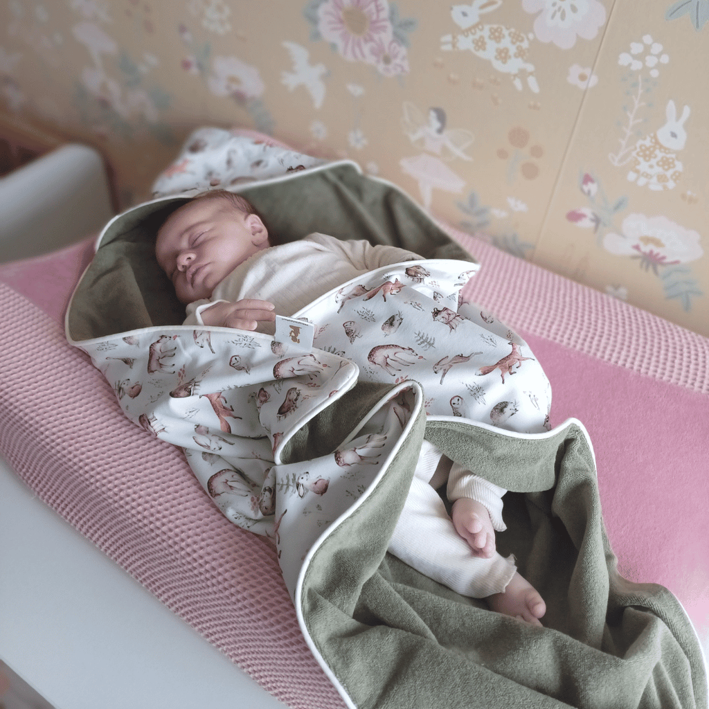 wikkeldoek bosdieren badstof olijfgroen