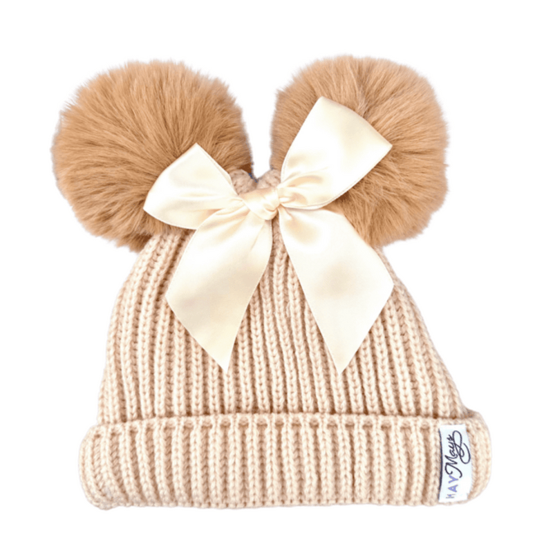 winter muts baby peuter 0 - 2 jaar beige pompomps