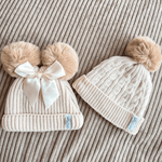 winter muts peuter baby beige pompom