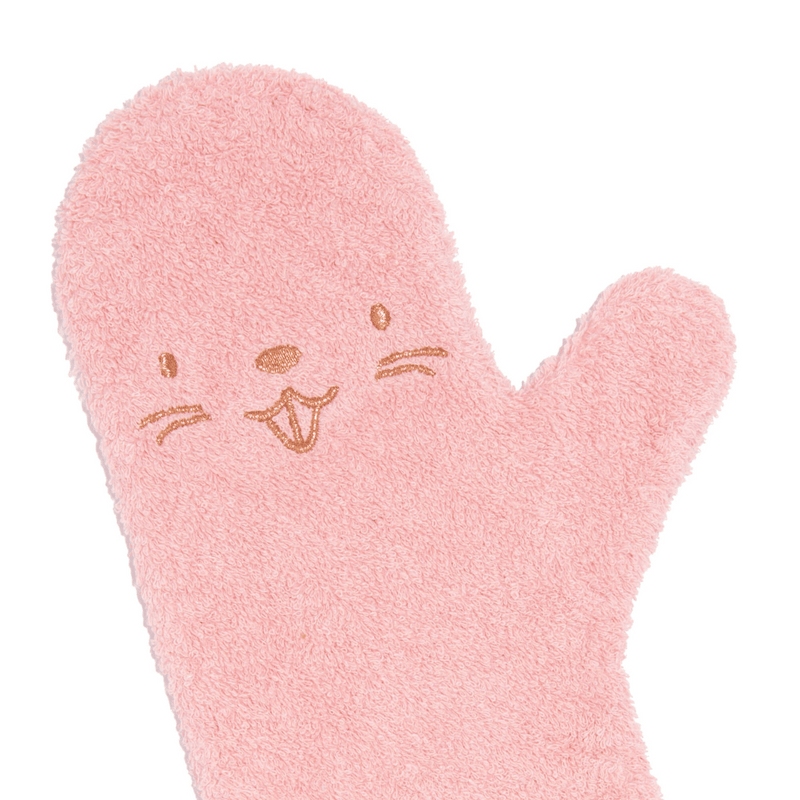 baby shower glove - douche handschoen - nifty - roze bever